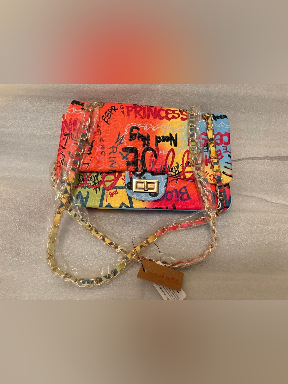 3AM Forever Graffiti Pop Art Chain Flap Crossbody Bag Gold Turn Lock - Picture 2 of 15